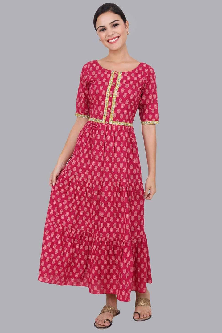 Fuschia Tiered Maxi Dress For Women