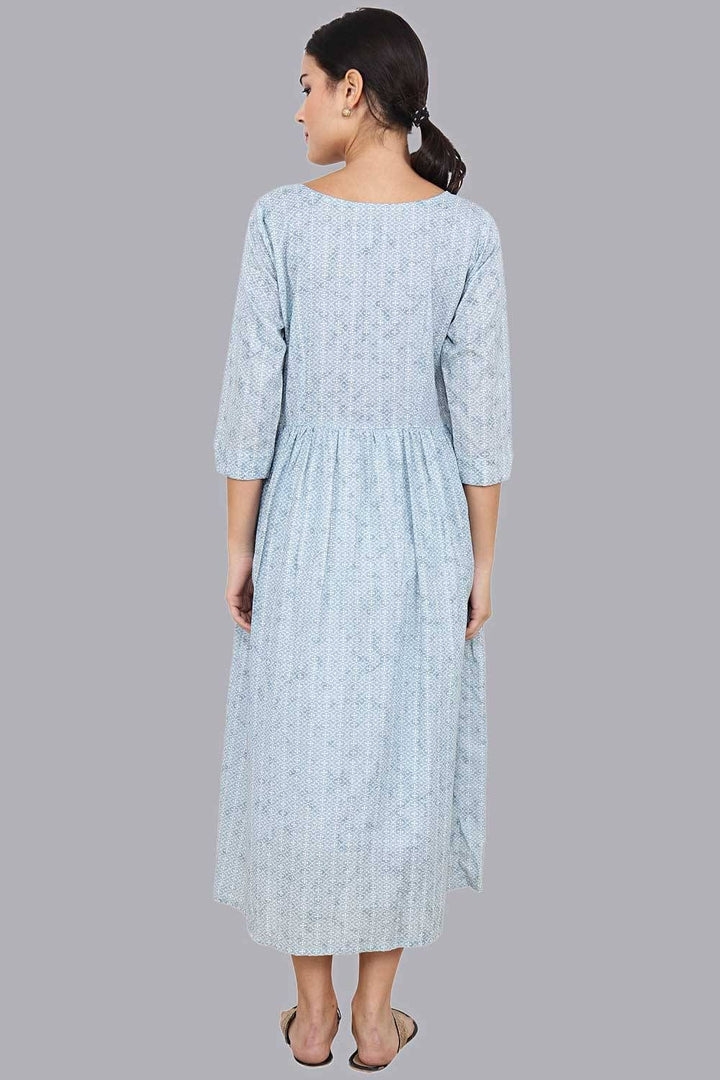 Women's Blue Gathered Maxi Dress