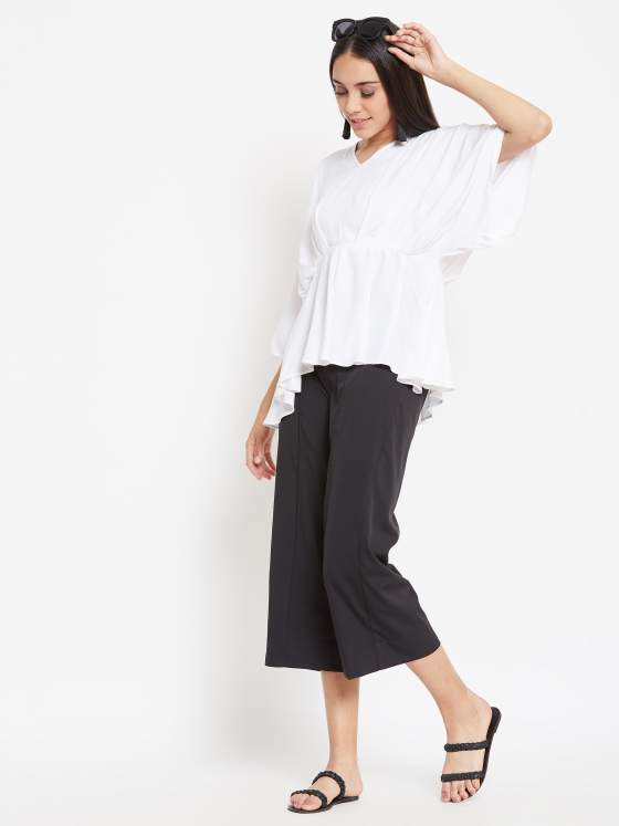 Pleated White Top with Black Pants Set