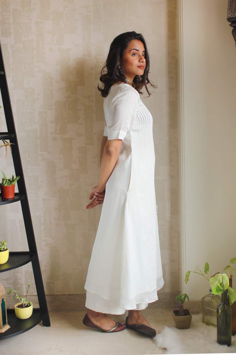A white modal silk kurta set for women who seek classic, timeless styles