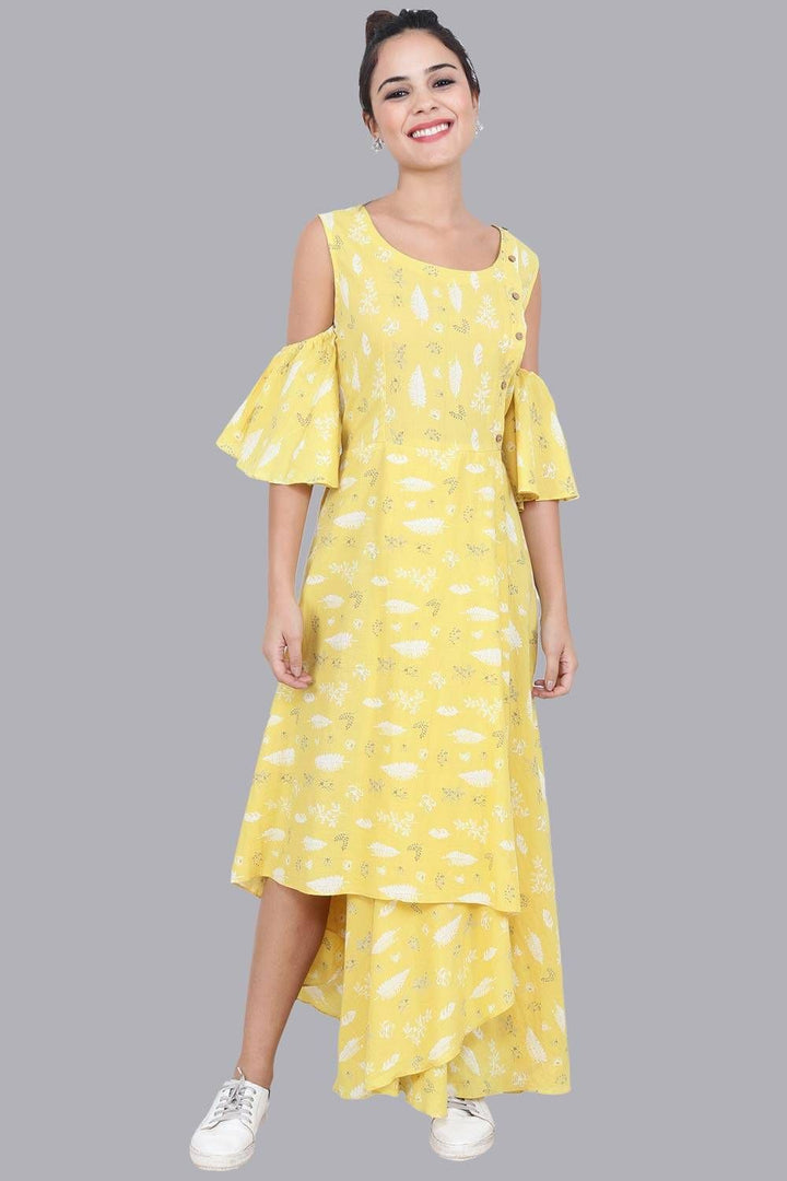 Women's Yellow Print Summer Maxi Dress